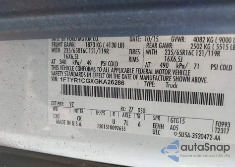 2016 Ford Transit-250 из США, поврежденный, VIN 1FTYR1CGXGKA26286